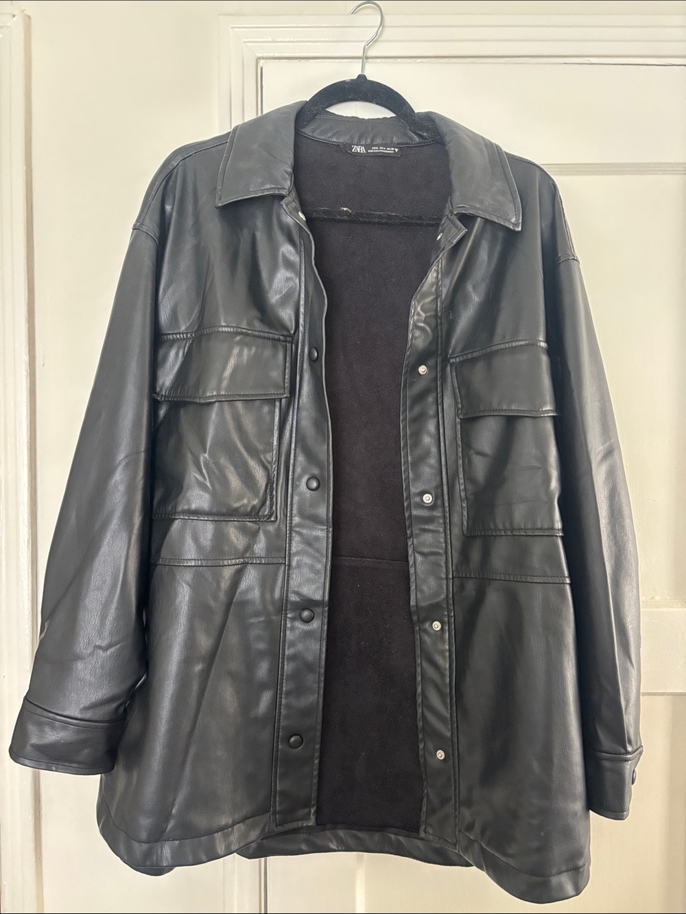 Zara Black Faux Leather Military Field Jacket